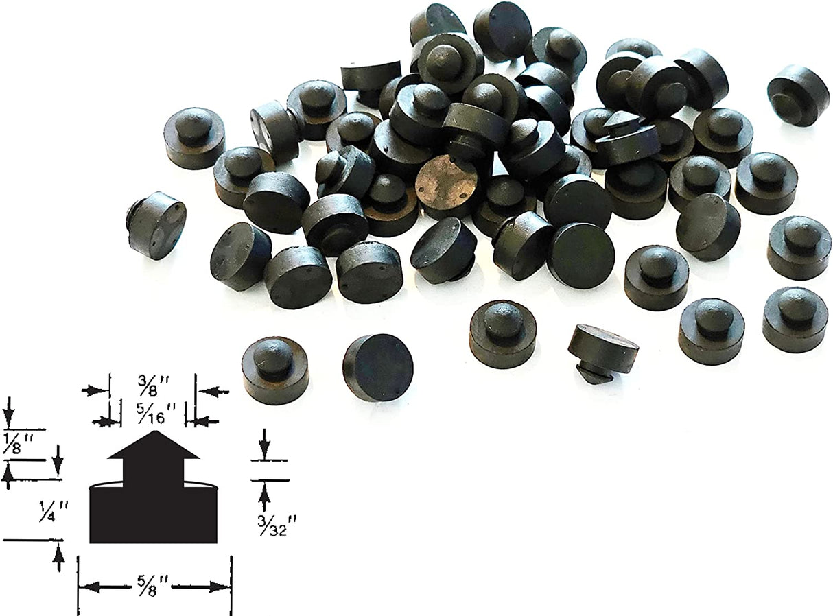 Individual Push-In Rubber Bumper Feet Tight Grip Stem Stoppers / Hole Plugs - 5/8" Flat Bottom Base Diameter - 1/4" Bottom Base Height - 3/32" Panel Thickness Groove - Fits 5/16" Holes