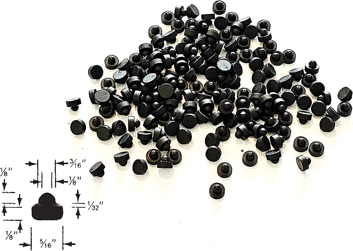 Individual Push-In Rubber Bumper Feet Tight Grip Stem Stoppers / Hole Plugs - 5/16" Flat Bottom Base Diameter - 1/8" Bottom Base Height - 1/32" Panel Thickness Groove - Fits 1/8" Holes