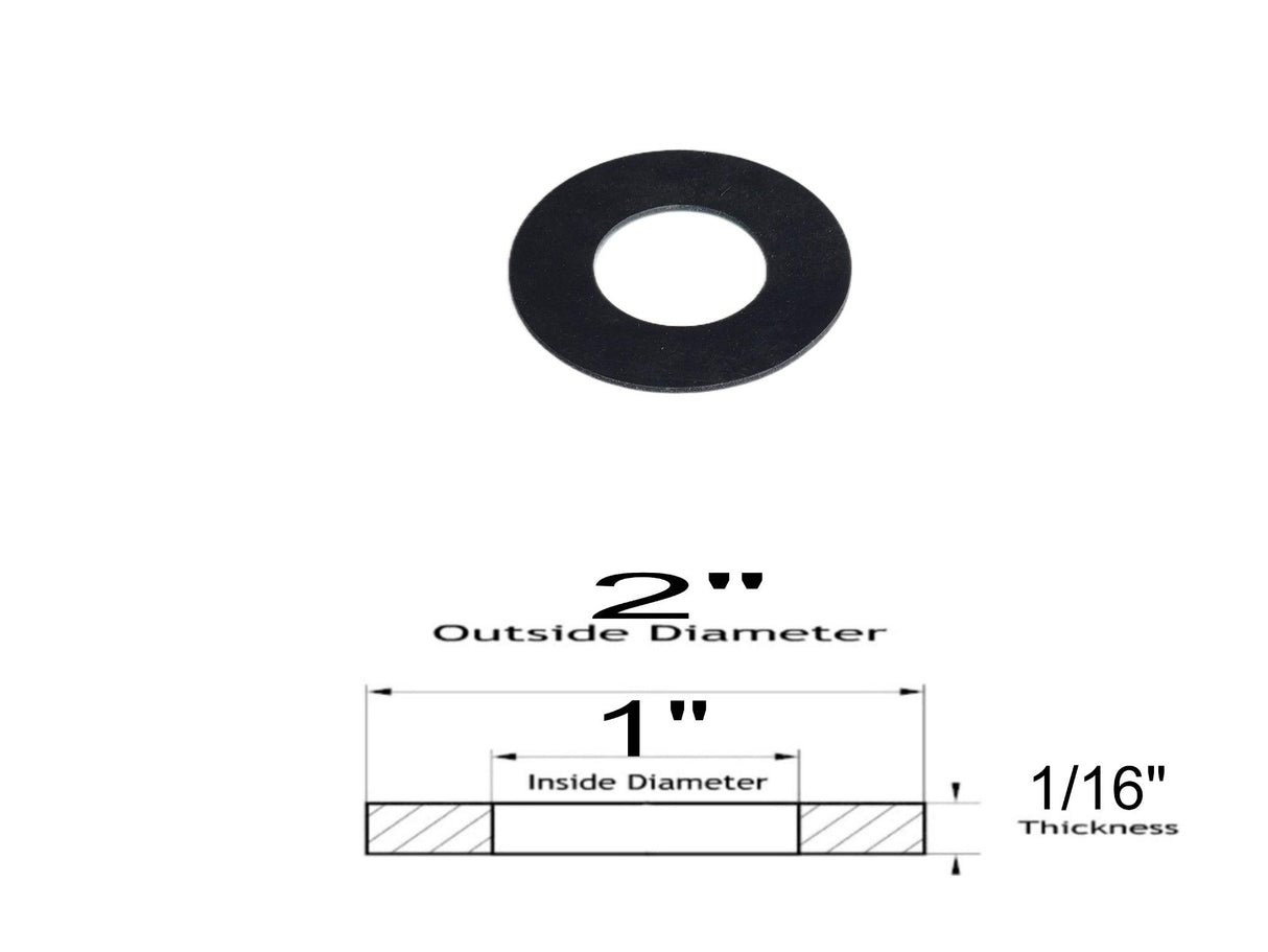 Neoprene Flat Rubber Washer Spacer - 2" Od x 1" Id x 1/16" Thickness