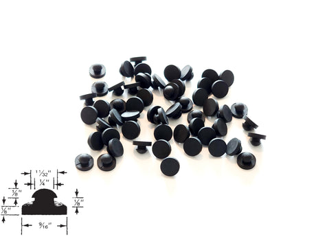 Pack of 25 Push-in Rubber Bumper Feet Tight Grip Stem Stoppers/Hole Plugs - 9/16" Flat Bottom Base Diameter - 1/8" Bottom Base Height - 1/8" Panel Thickness Groove - Fits 1/4" Holes
