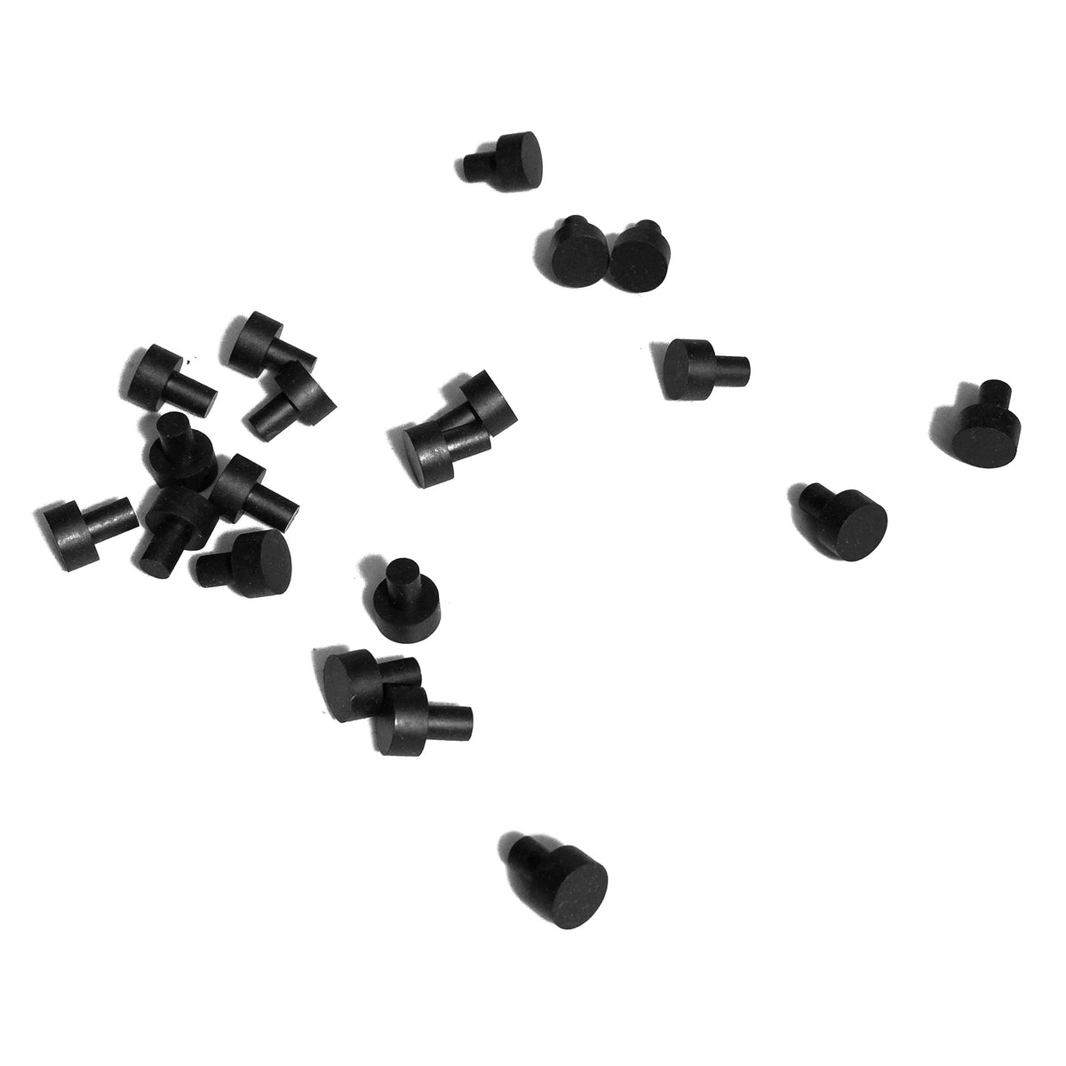 Black neoprene solid stem rubber bumpers, 1/2" head