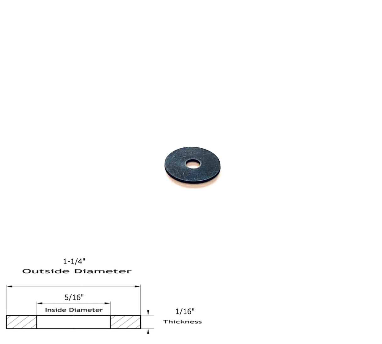 Neoprene Flat Rubber Washer Spacer - 1-1/4" Od x 5/16" Id x 1/16" Thickness