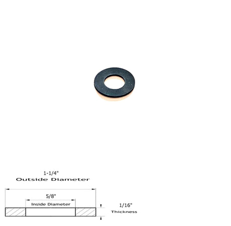 Neoprene Flat Rubber Washer Spacer - 1-1/4" Od x 5/8" Id x 1/16" Thickness