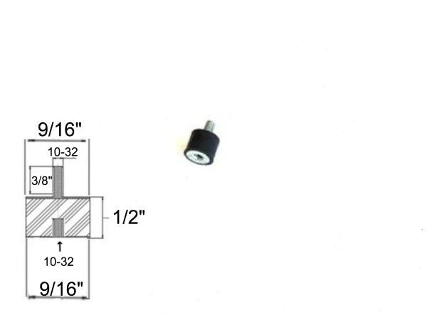 Rubber Vibration Isolator Mount (9/16 Diameter x 1/2 Height) 10-32 x 3/8 Length Stud