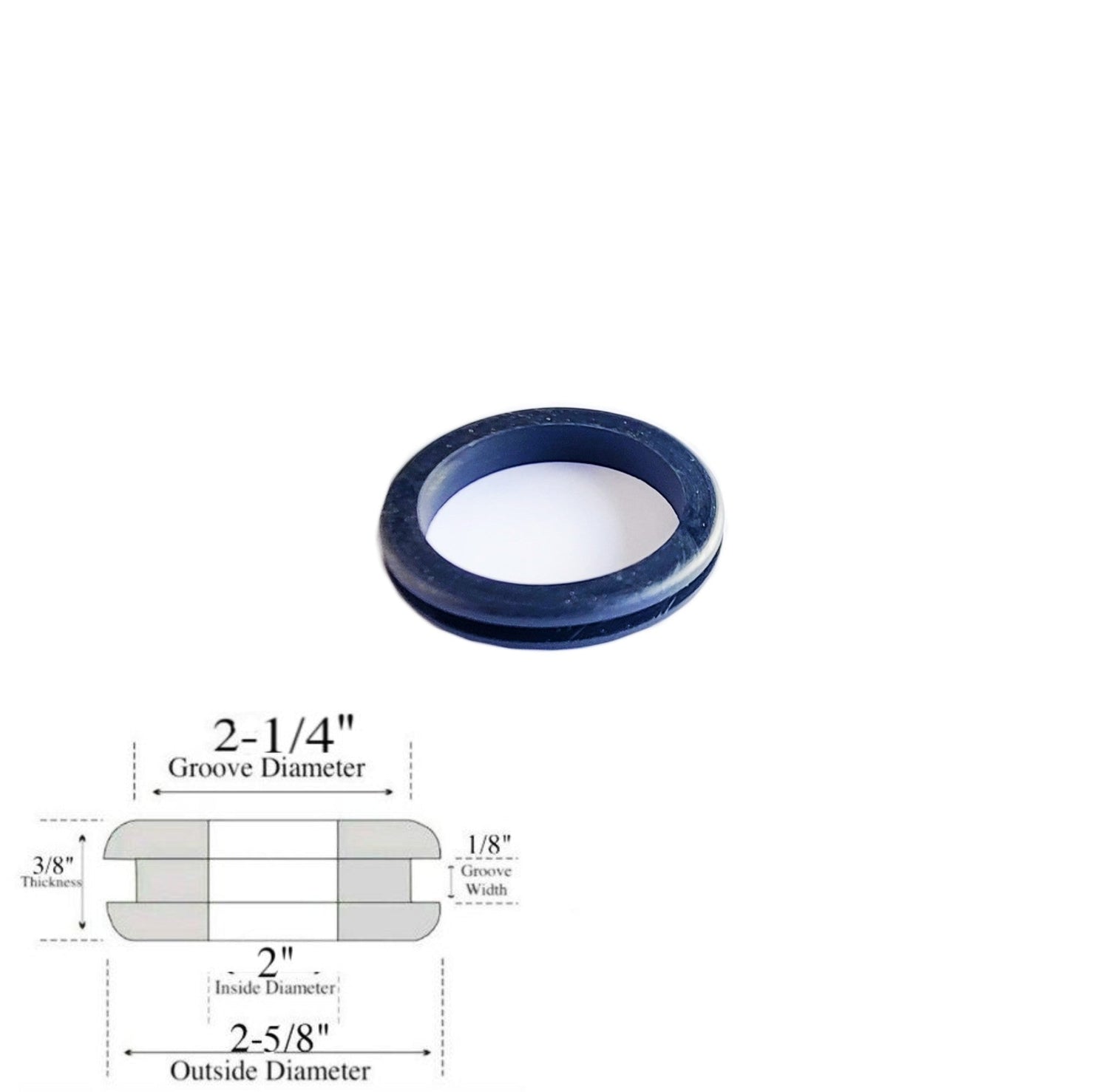 2" Inside Diameter Rubber Grommet - 1/8" Groove Width - Fits 2-1/4" Holes