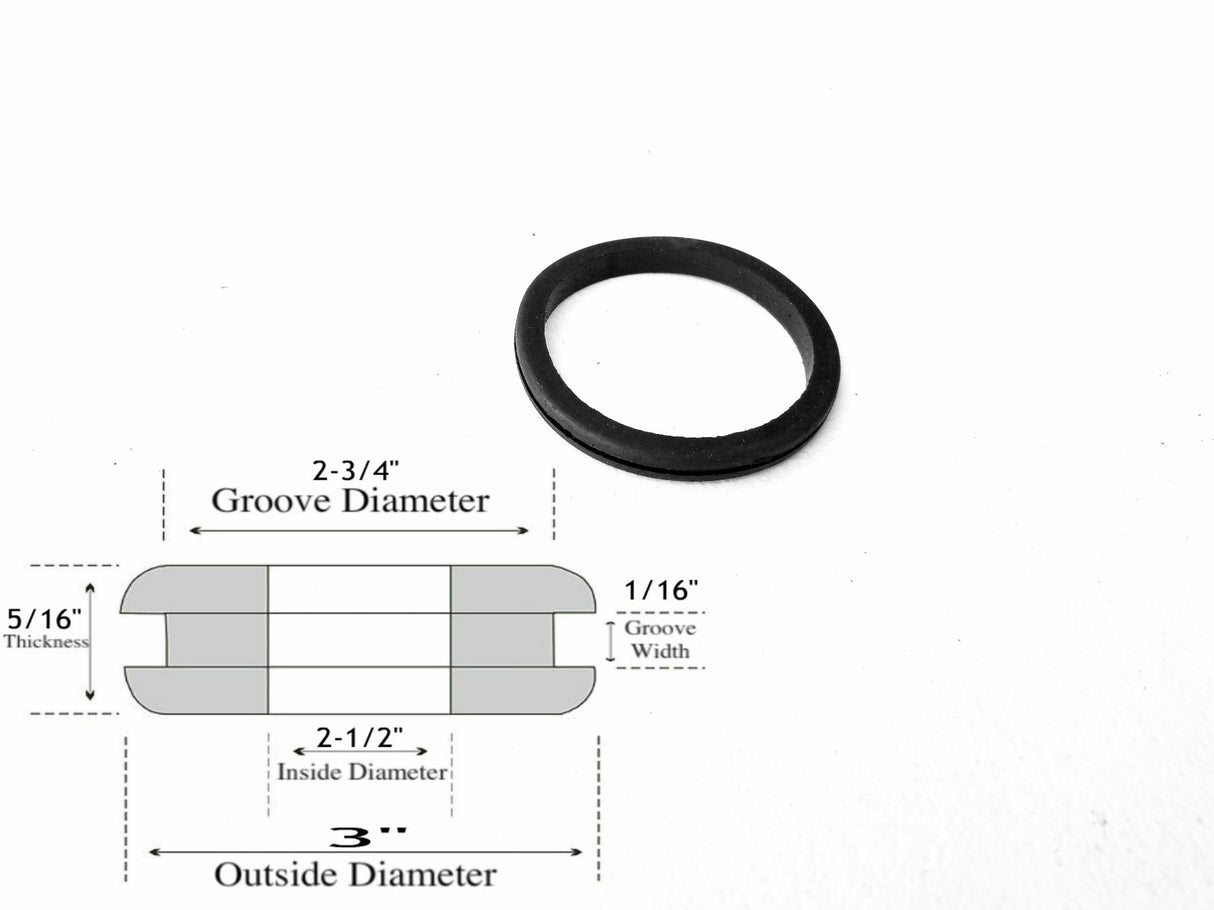 2-1/2" Inside Diameter Rubber Grommet - 1/16" Groove Width - Fits 2-3/4" Hole