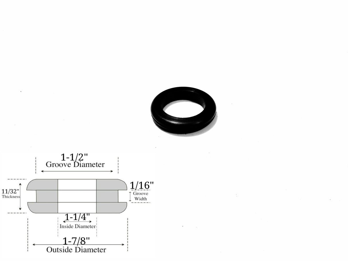 1-1/4" Inside Diameter Rubber Grommet - 1/16" Groove Width - Fits: 1-1/2" Holes