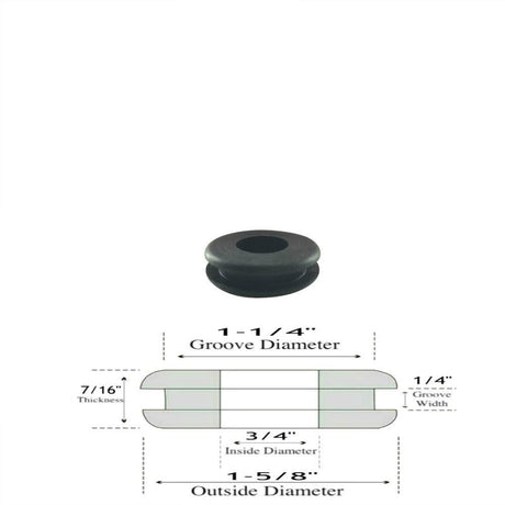 3/4" ID Rubber Grommets - 1/4" Gw - 7/16" Thick- Fits 1-1/4 Panel Hole