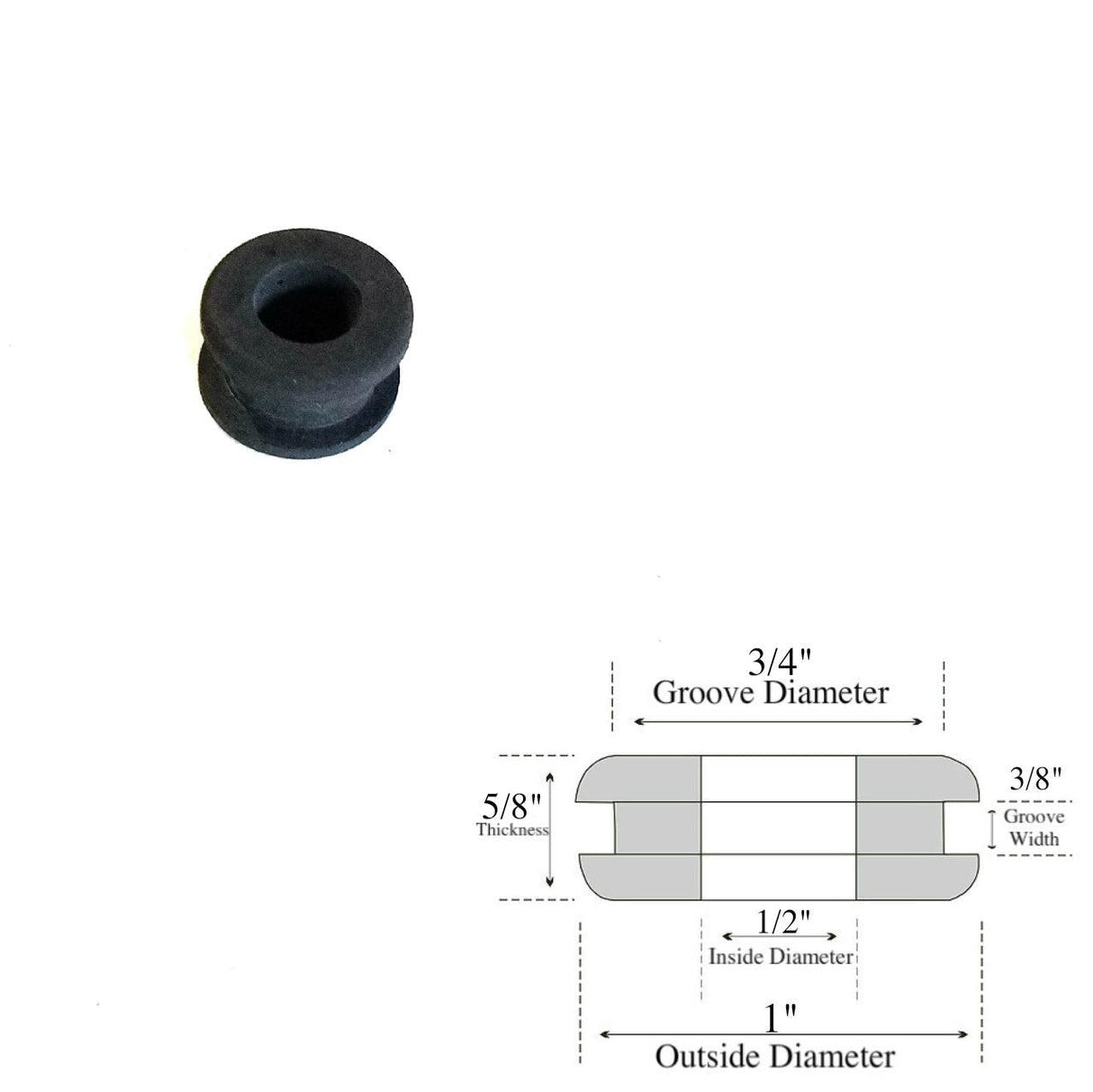 1/2" Inside Diameter Rubber Grommet - 3/8" GW - Fits 3/4" Panel Hole