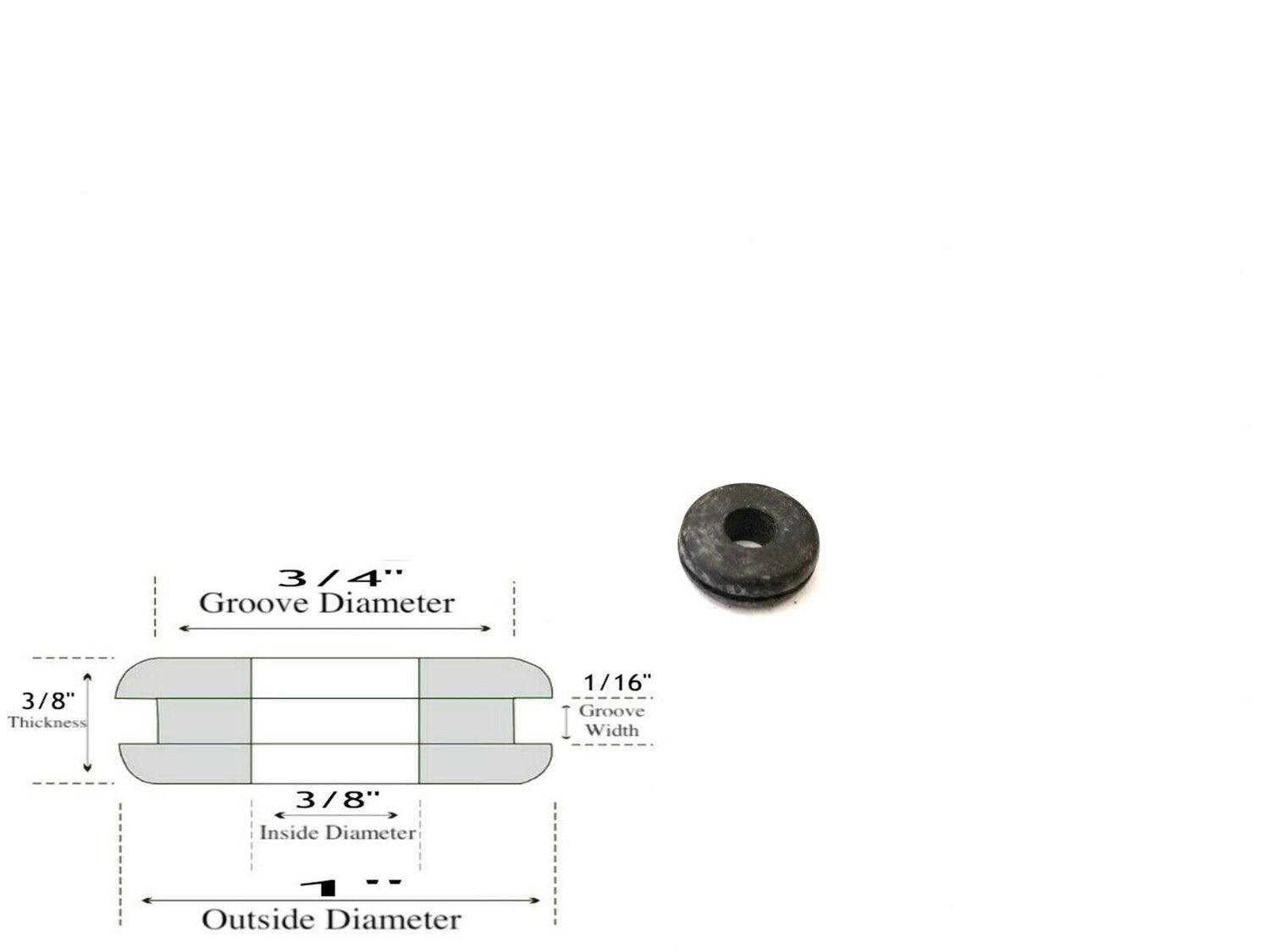 3/8" Inside Diameter Rubber Grommet - 1/16" Groove Width - Fits 3/4" Hole