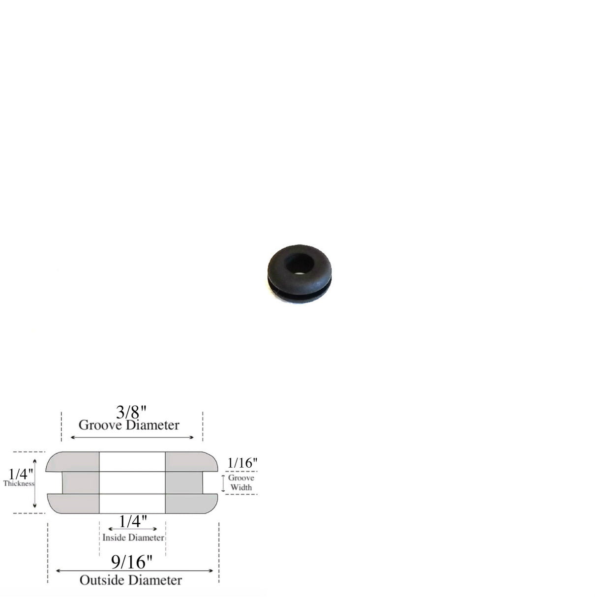 1/4" Inside Diameter Rubber Grommet - 1/16" Groove Width - Fits 3/8" Holes