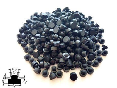 Lot of 25 Push-In Rubber Bumper Feet Tight Grip Stem Stoppers / Rubber Hole Plugs - 1/2" Flat Bottom Base Diameter - 1/4" Bottom Base Height - 1/16" Panel Thickness Groove - Fits 1/4" Holes