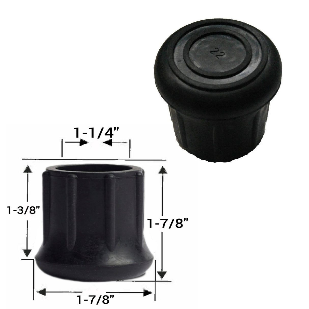 1-1/4" ID Rubber Tip/End/Feet For Canes, Crutches, Walkers, Chairs, and Stools