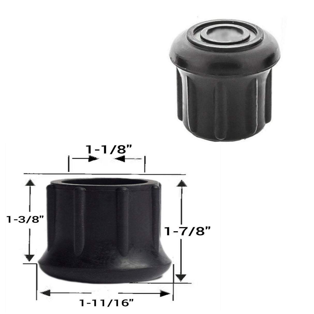 1-1/8" ID Rubber Tip/End/Feet For Canes, Crutches, Walkers, Chairs, and Stools