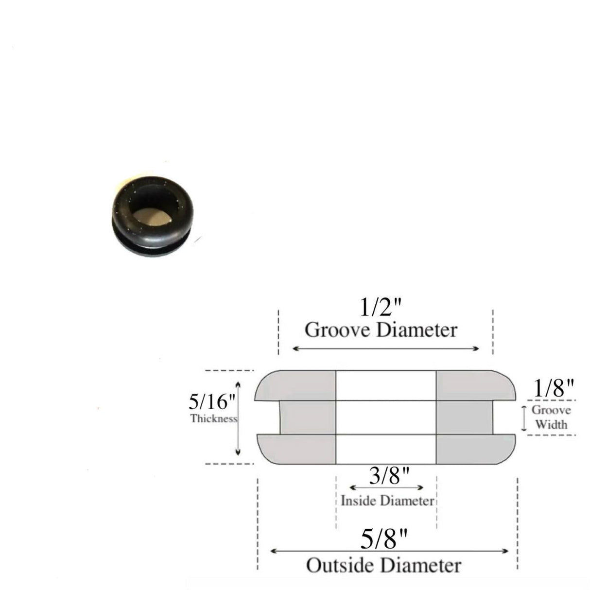 3/8" Inside Diameter Rubber Grommet - 1/8" Groove Width - Fits 1/2" Hole