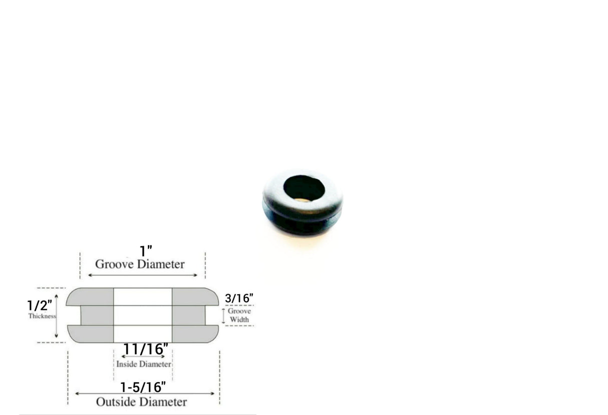 11/16" Inside Diameter Rubber Grommet - 3/16" Groove Width - Fits 1" Holes