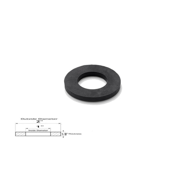 Neoprene Flat Rubber Washer Spacer - 2" OD X 1" ID X 1/8" Thick