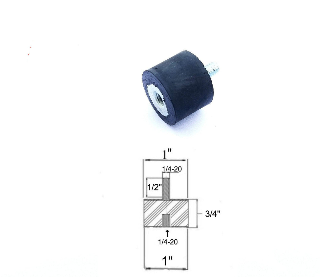 Rubber Vibration Isolator Mount (1" Dia x 3/4" Ht) 1/4"-20 x 1/2" Length Stud