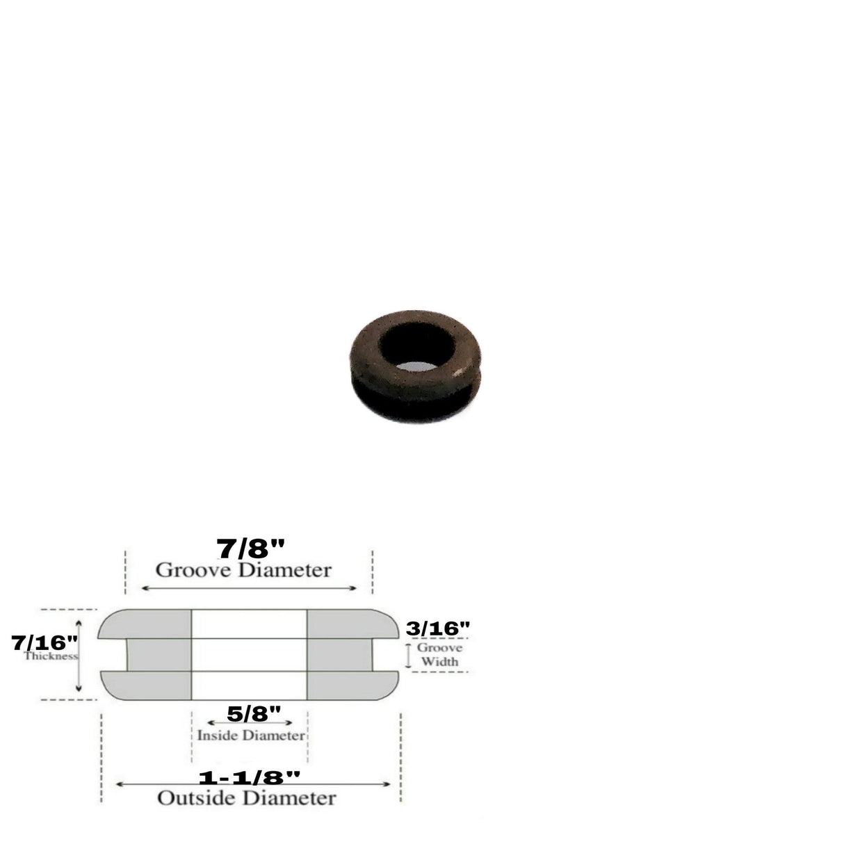 5/8" Inside Diameter Rubber Grommet - 3/16" Groove Width - Fits 7/8" Panel Hole