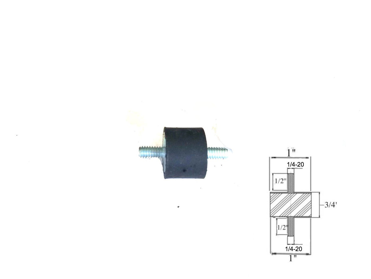Rubber Vibration Isolator Mount (Studs 1/4-20 x 1/2" Length )(Rubber 3/4" H * 1" D)
