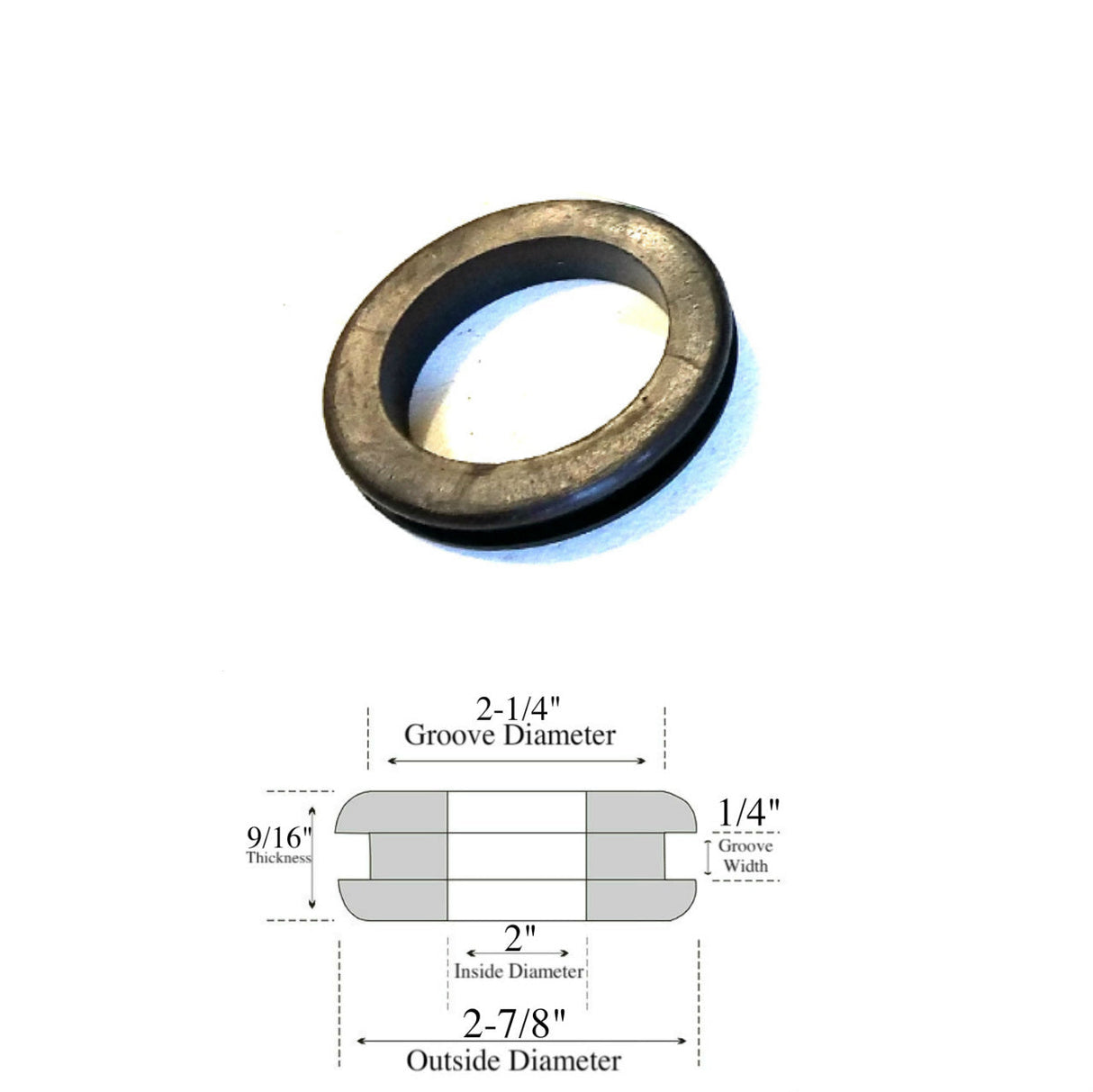 2" Inside Diameter Rubber Grommet - 1/4" Groove Width - Fits 2-1/4" Holes