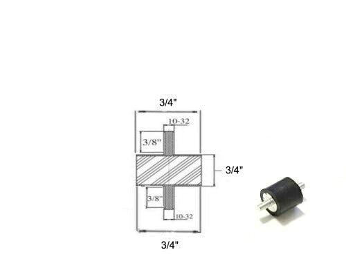 Rubber Vibration Isolator Mount (3/4" Dia x 3/4" Ht) 10-32 x 3/8" Length Stud