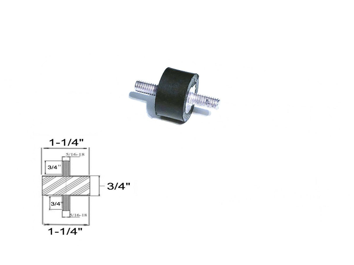 Rubber Vibration Isolator Mount (1-1/4 Dia x 3/4 Thk) 5/16-18 x 3/4" Long Studs