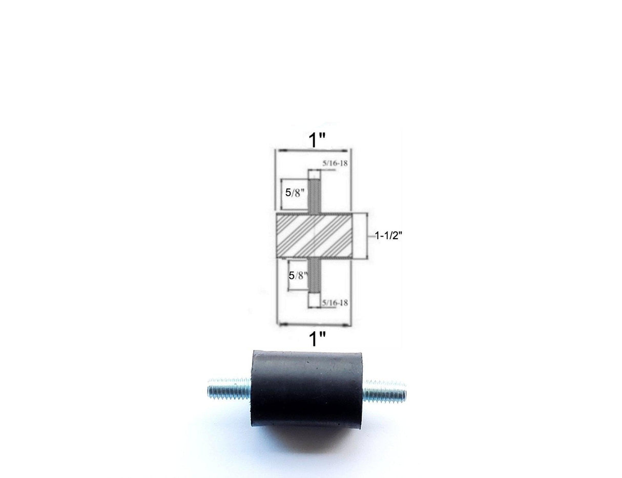 Rubber Vibration Isolator Mount (1" Dia x 1-1/2" Thk) 5/16-18 x 5/8" Long Stud