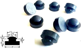 Pack of 8 Push-in Rubber Bumper Feet Tight Grip Stem Stoppers/Hole Plugs - 1" Flat Bottom Base Diameter - 5/16" Bottom Base Height - 3/16" Panel Thickness Groove - Fits 1/2" Holes