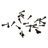 Group of black pull-through rubber bumpers with flat round heads and long pull stems