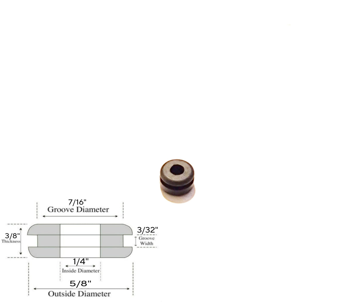 1/4" Inside Diameter Rubber Grommet - 3/32" Groove Width-  Fits 7/16" Holes