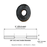 Neoprene Flat Rubber Washer Spacer - 1" Od x 3/8" Id x 1/16" Thickness - dimensions: 1" OD, 3/8" ID, 1/16" thick