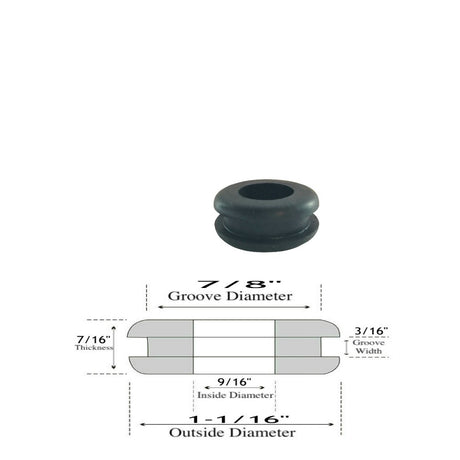 9/16" Inside Diameter Rubber Grommet - 3/16" Groove Width -Fits 7/8" Hole