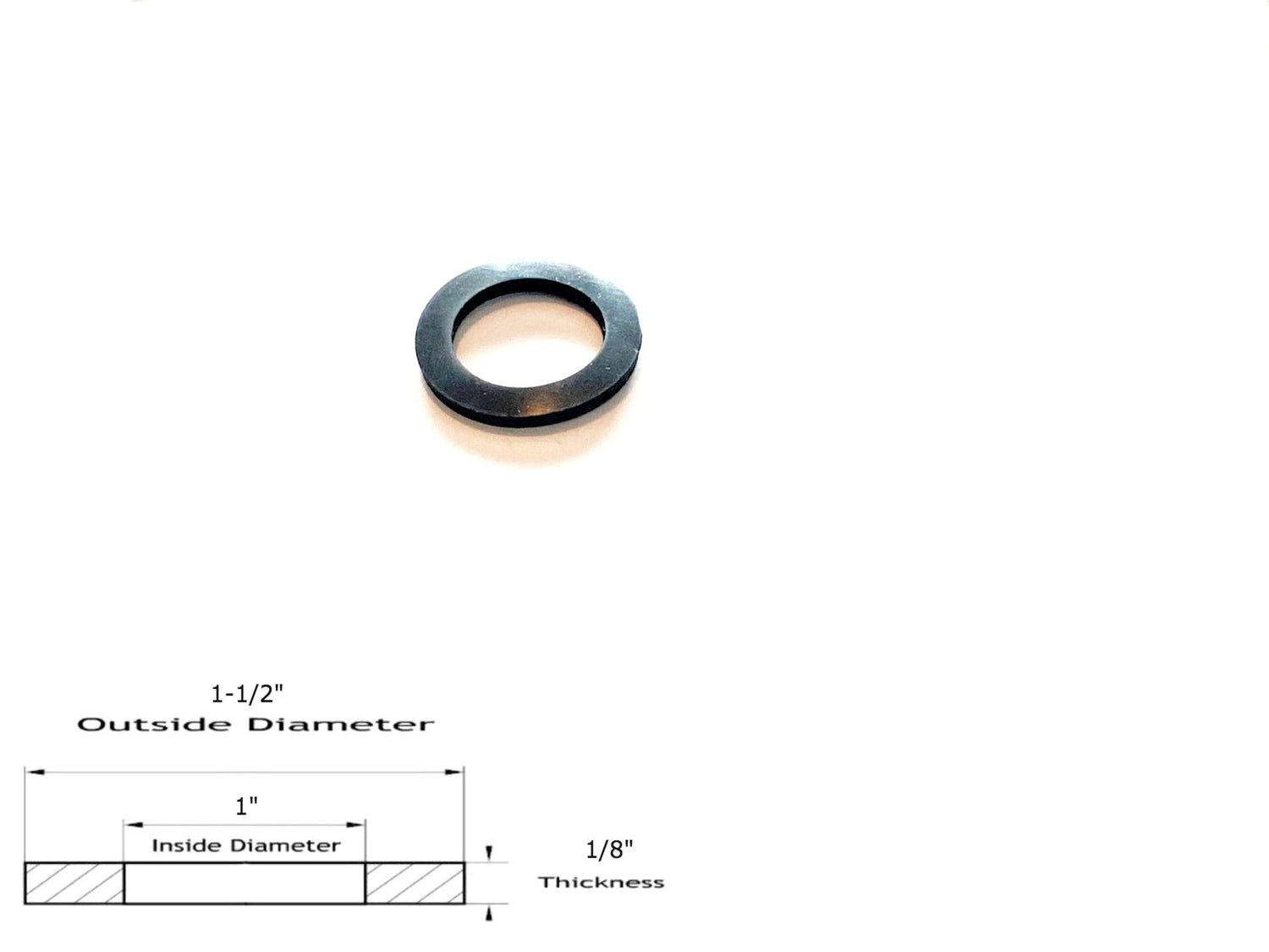 Neoprene Flat Rubber Washer Spacer - 1-1/2" Od x 1" Id x 1/8" Thickness