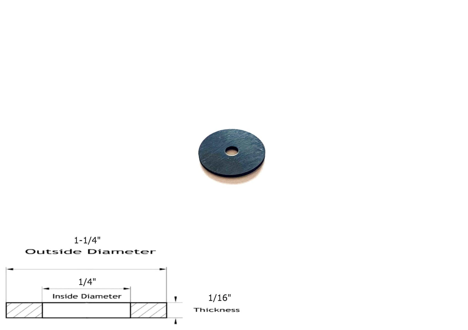 Neoprene Flat Rubber Washer Spacer - 1-1/4" Od x 1/4" Id x 1/16" Thickness
