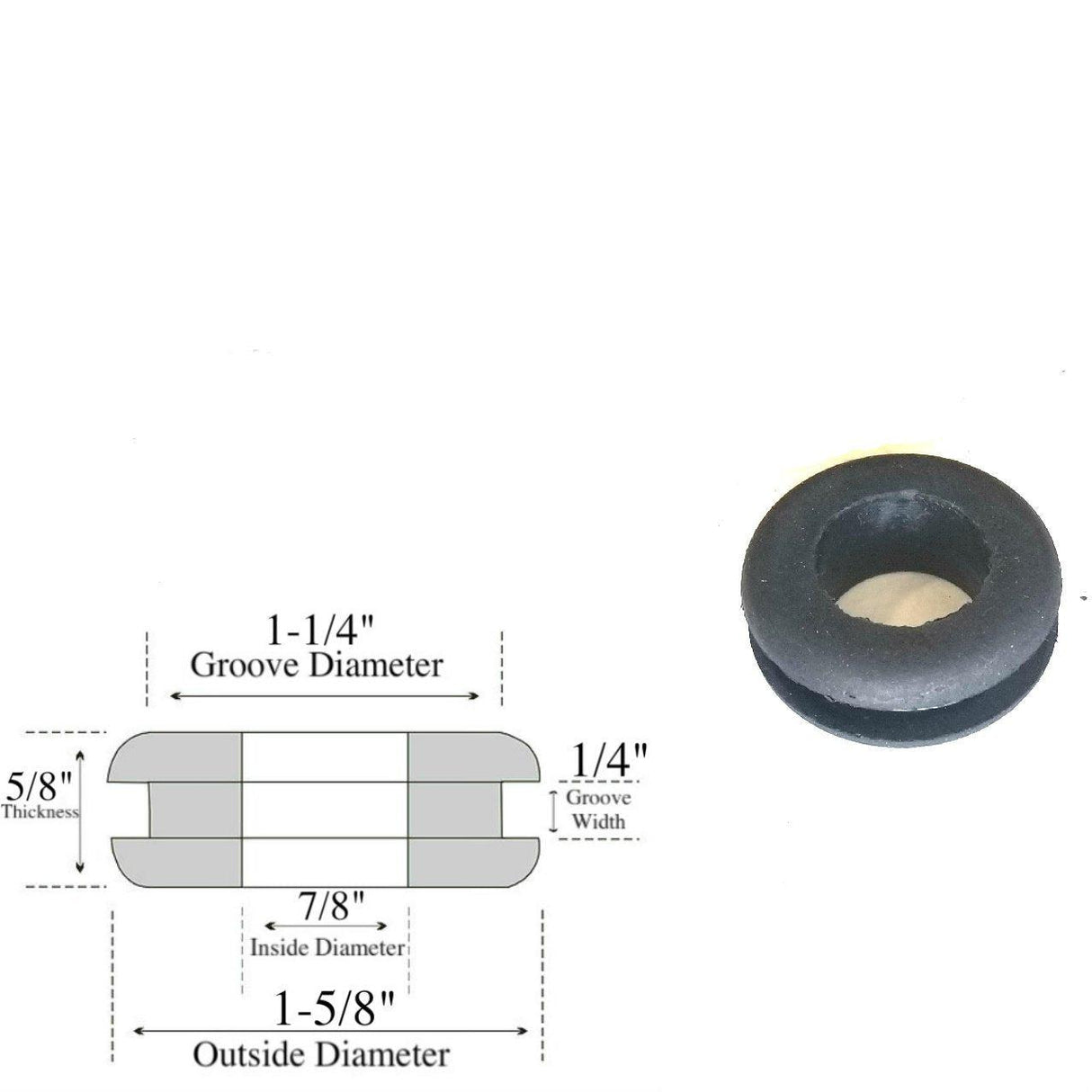 7/8" Inside Diameter Rubber Grommet - 1/4" Groove Width - Fits 1-1/4" Holes