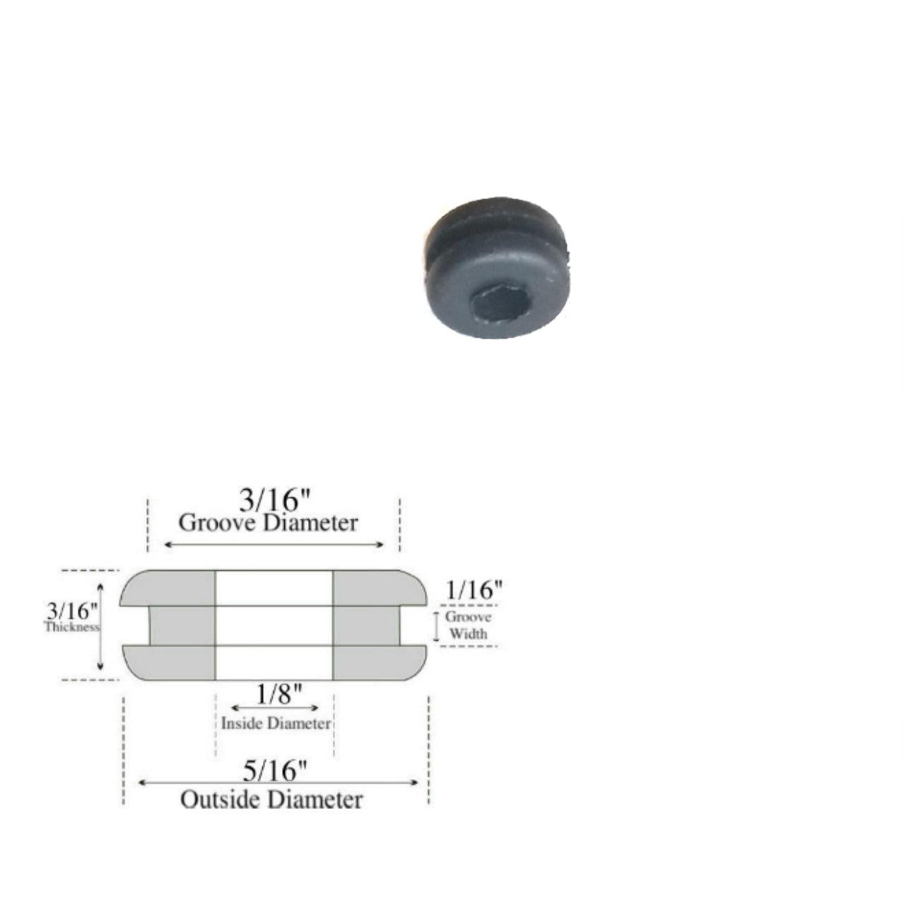 1/8" Inside Diameter Rubber Grommet - 1/16" Gw - Fits 3/16" Holes