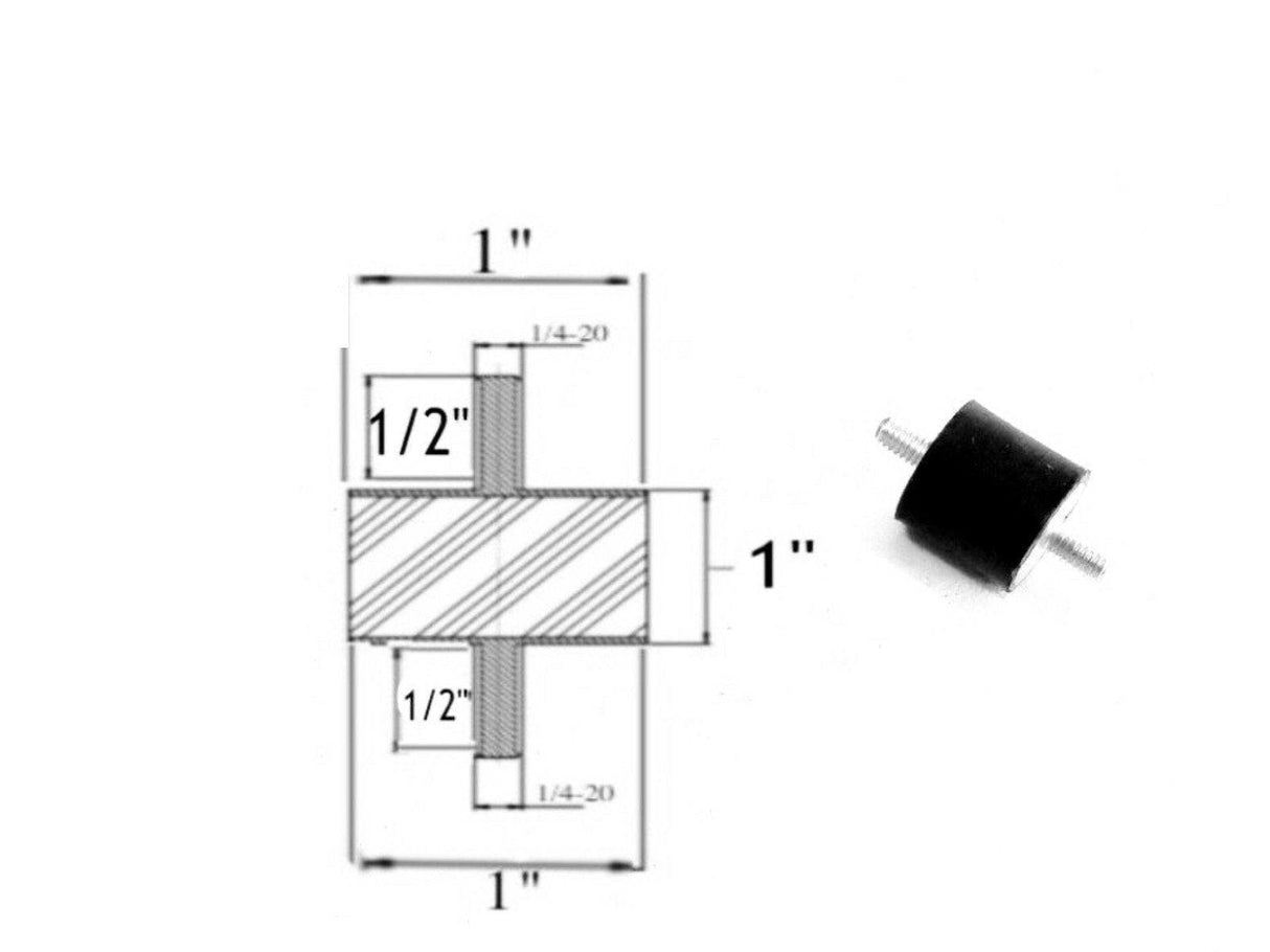 Rubber Vibration Isolator Mount (1" Dia x 1" Thk) 1/4-20 x 1/2" Long Stud Rubber Vibration Isolator Mount (1" Dia x 1" Thk) 1/4-20 x 1/2" Long Stud