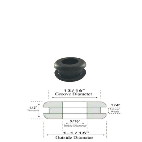 9/16" Inside Diameter Rubber Grommet - 1/4" Groove Width - Fits 13/16" Hole