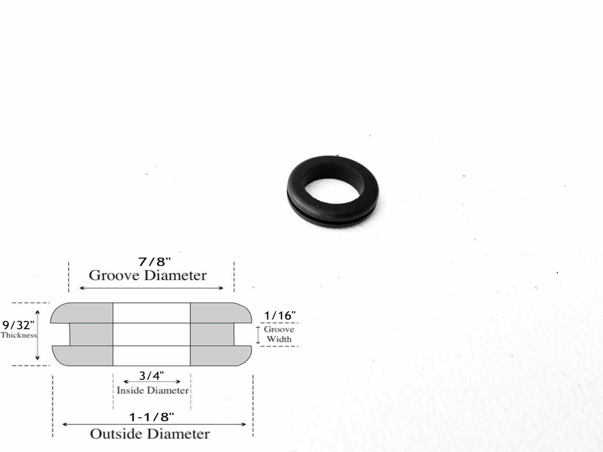 3/4" Inside Diameter Rubber Grommet - 1/16" Groove Width - Fits 7/8" Holes