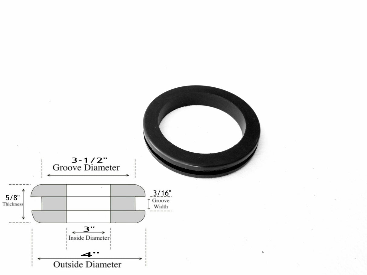 3" Inside Diameter Rubber Grommet - 3/16" Groove Width - Fits 3-1/2" Holes