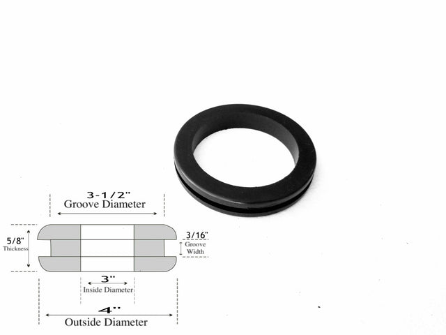 3" Inside Diameter Rubber Grommet - 3/16" Groove Width - Fits 3-1/2" Holes
