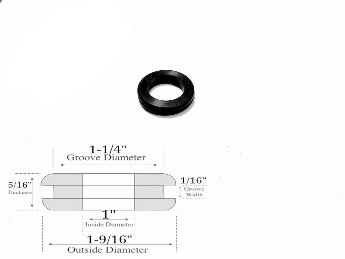 1" Inside Diameter Rubber Grommet - 1/16" Groove Width - Fits: 1-1/4" Holes