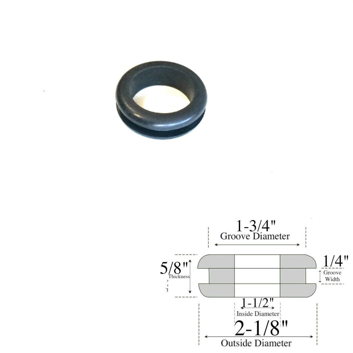 1-1/2" ID Rubber Grommet - 1/4" Groove Width - 5/8" Thick - Fits 1-3/4" Holes