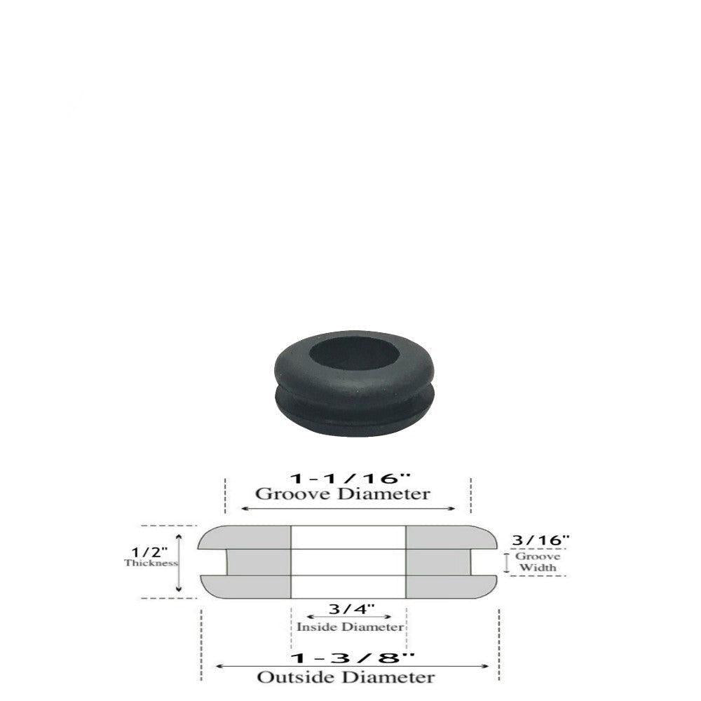3/4" Inside Diameter Rubber Grommet - 3/16" Gw - Fit 1-1/16 Panel Hole