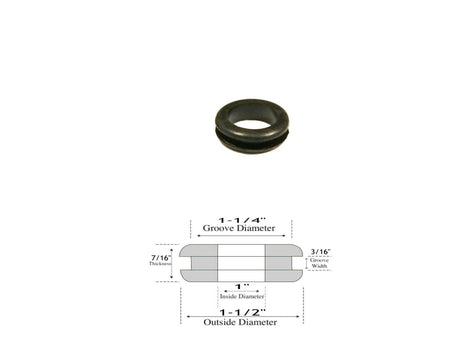 1" Inside Diameter Rubber Grommet - 3/16" Groove Width - Fits 1-1/4" Holes
