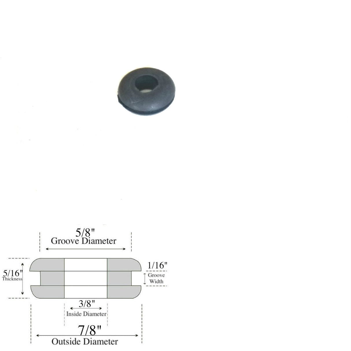 3/8" Inside Diameter Rubber Grommet - 1/16" Groove Width - Fits 5/8" Holes
