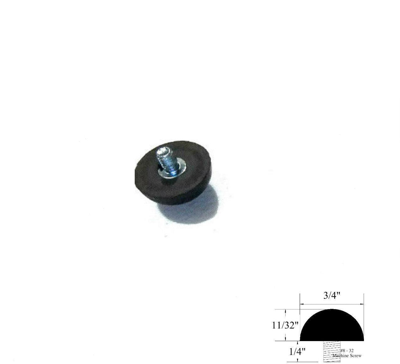 Rubber Bumper Feet #8-32 x 1/4" Machine Screw - Rubber: 11/32" Height x 3/4" Diameter