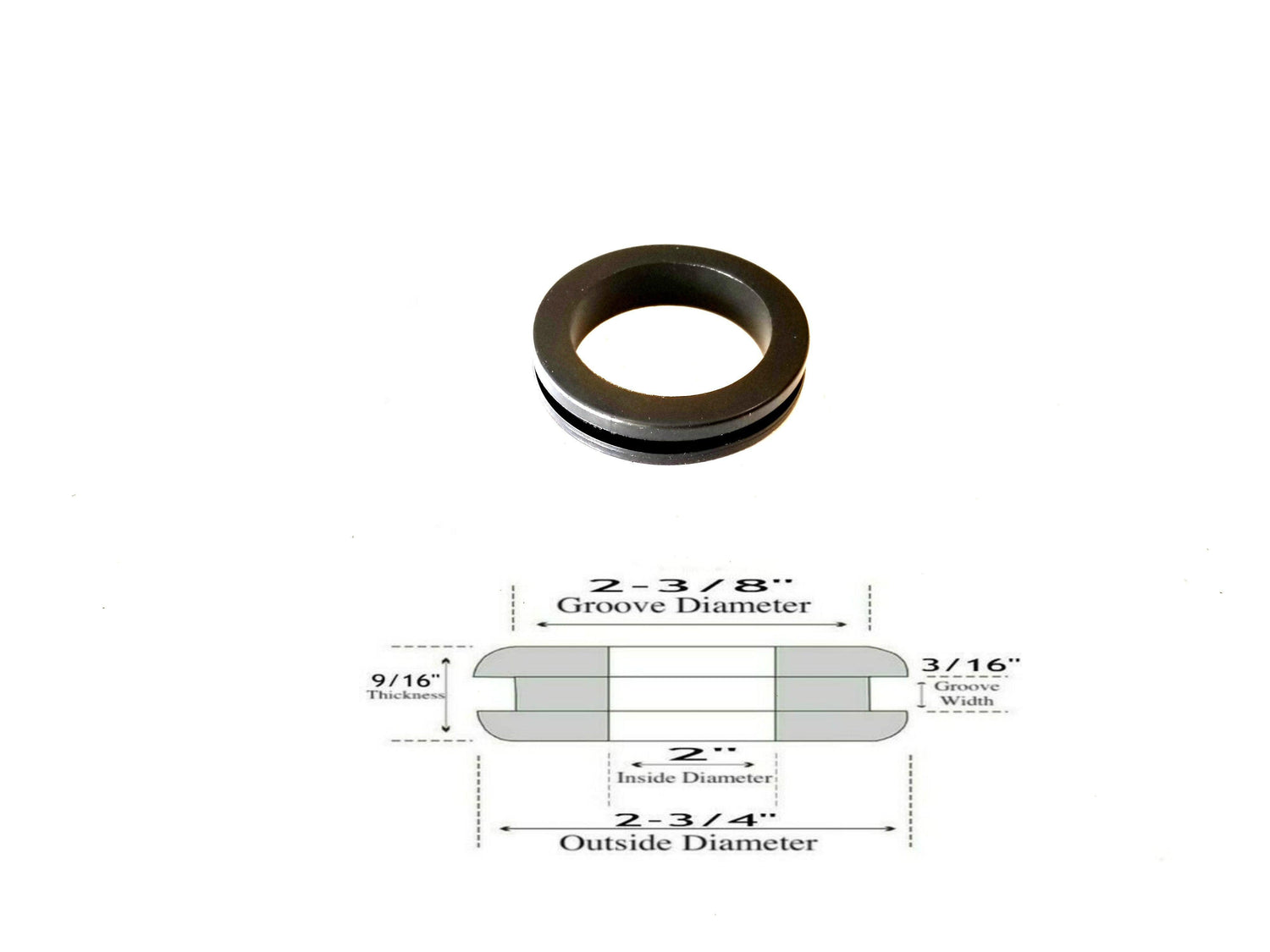 2" ID Rubber Grommet - 3/16" Groove Width - Fits 2-3/8" Panel Hole