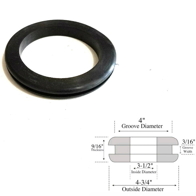 3-1/2" Inside Diameter Rubber Grommet - 3/16" Groove Width - Fits 4" Holes